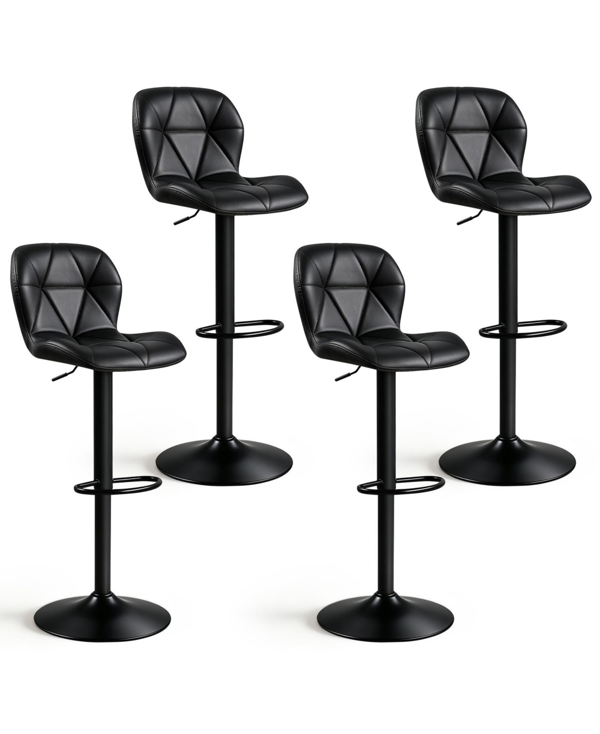 Gymax 4 Pieces Upholstered Swivel Bar Stools with Adjustable Height Curved Backs Footrests - Black