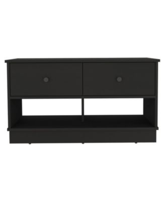36" Wood Storage Bench With Drawers And Shelves