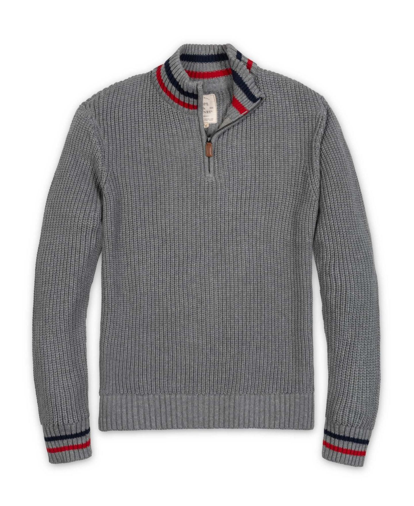 Мужской свитер Hope & Henry Mock-Neck Half-Zip Rib-Knit Cotton, цвет: Тёмный серый меланжевый — фото 4