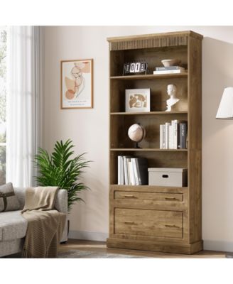5-Shelf Bookcase with Drawers 72 Inch - Modern freestanding