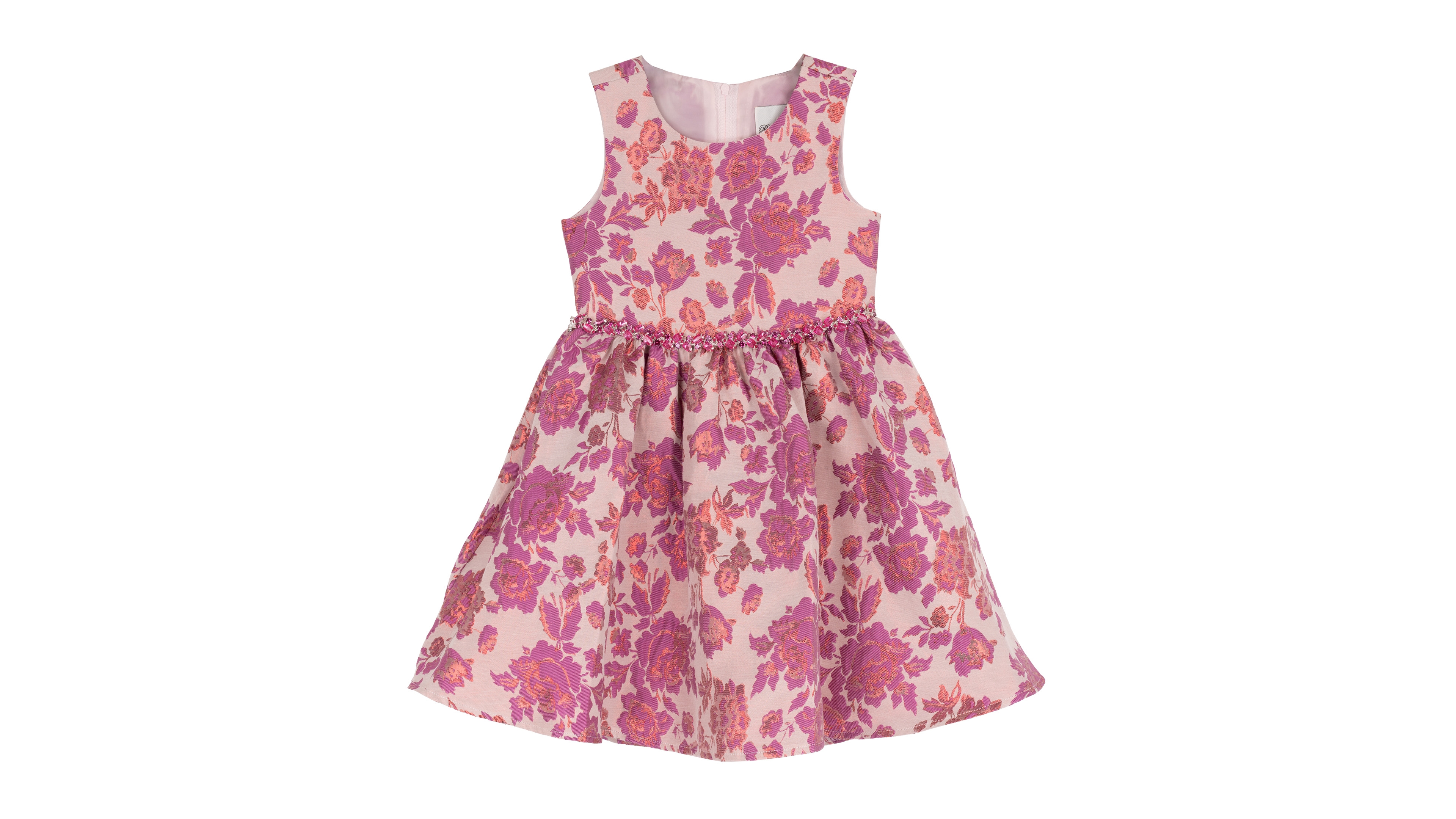 Rare Editions Girls' 4-16 Brocade Sleeveless Dress with Rhinestone-Trimmed Waist