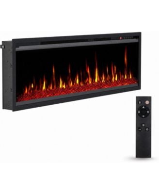 Electric Fireplace Insert with Heater, Wall Mount or Recessed, 750W/1500W, 12 Flame Colors, Remote