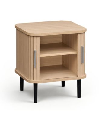 Fluted Nightstand with Sliding Tambour Doors and 3-Position Shelf