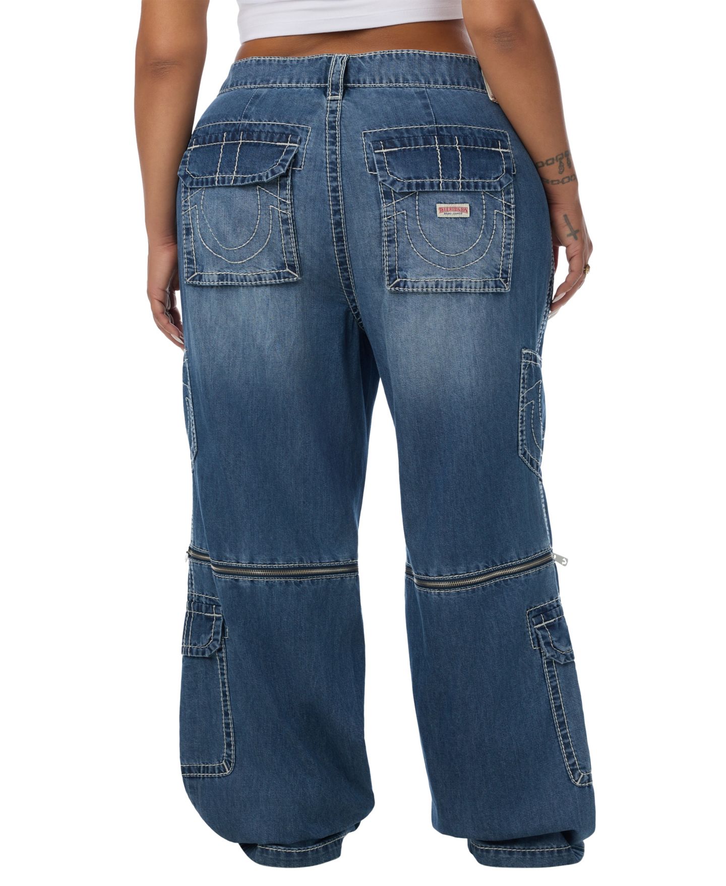 Женские джинсы True Religion Plus Size Bobbi Mid-Rise Baggy Denim, цвет: Nebula Bloom — фото 3