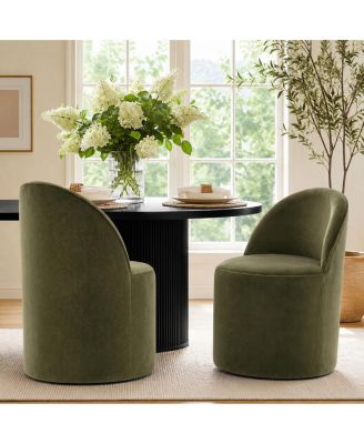 Swivel Dining Chairs Set of 2 with Hidden Casters, Velvet Barrel Back Chairs, Fully Assembled