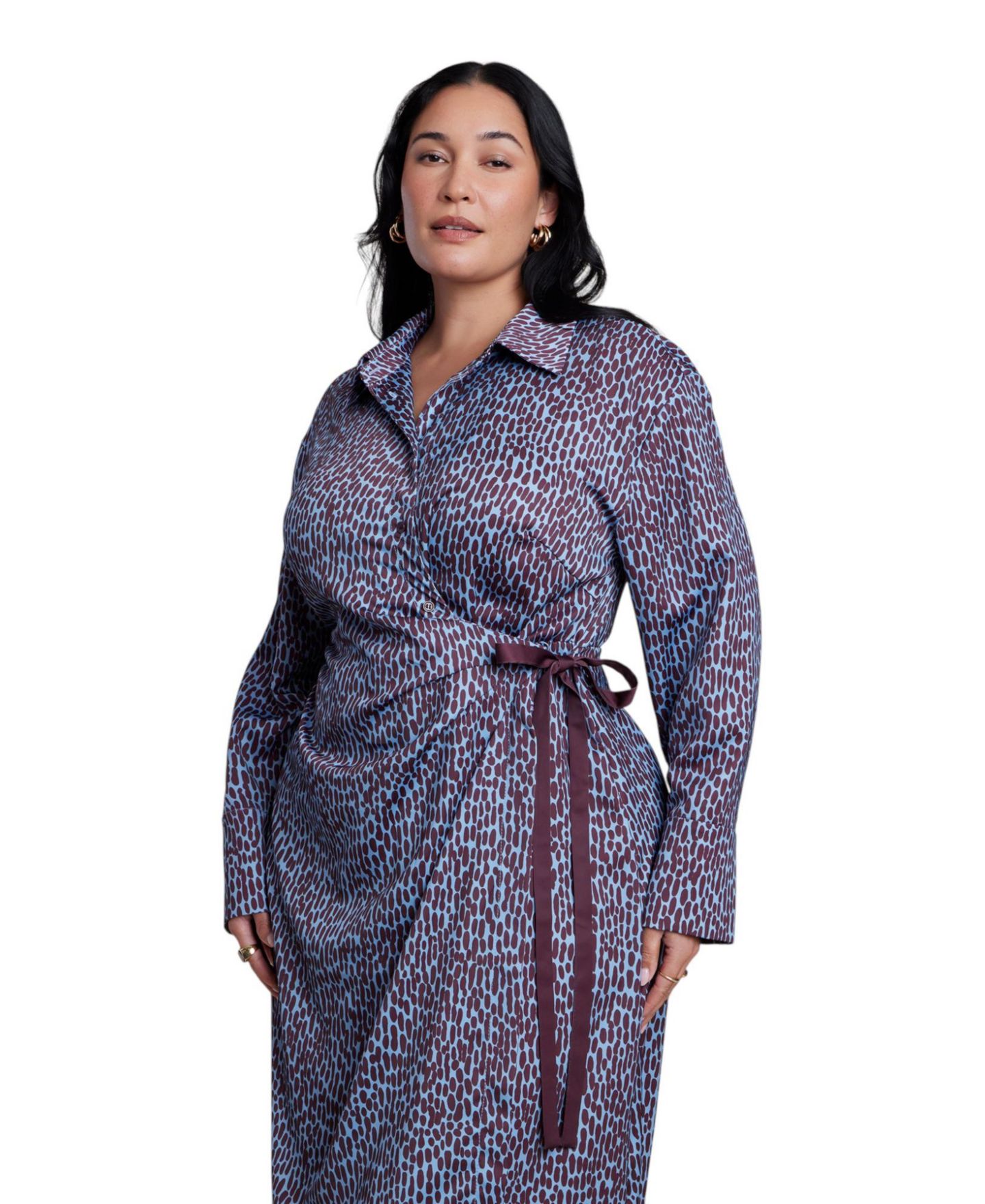 Женское платье ELOQUII Wrap Detail Maxi, цвет: Синий / Бордовый — фото 3