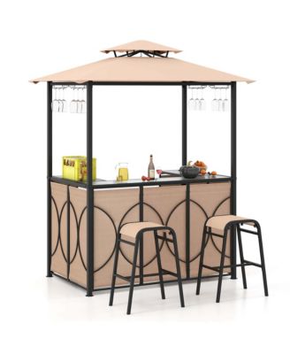 3 Pieces  Patio Bar Set with Tempered Glass Bar Table Metal Storage Shelves for Garden Chair