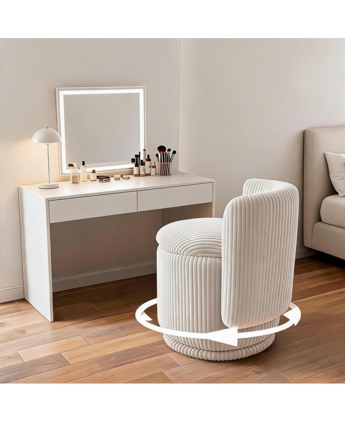 gaomon 360degree(s) Swivel Vanity Chair with Hidden Storage and Wave-Textured Backrest