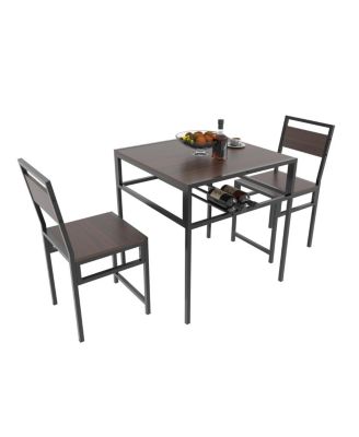 Industrial Dining Table Set with 2 Chairs and Storage Rack