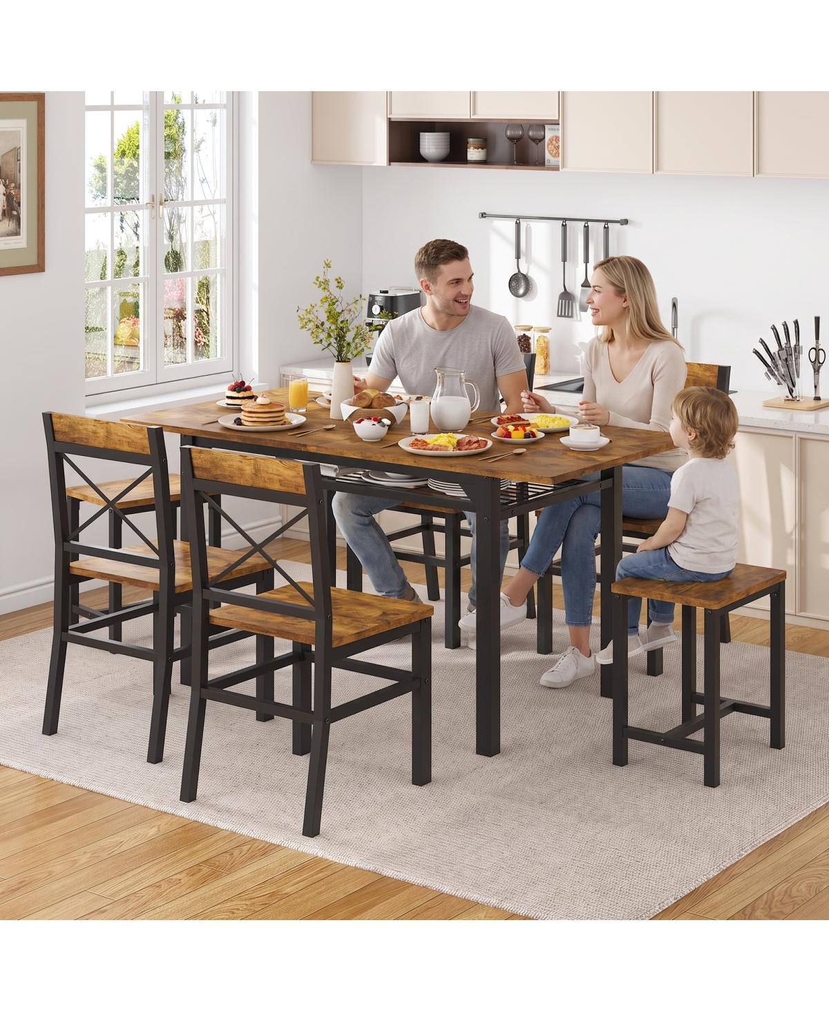 Streamdale Furniture 7-Piece Farmhouse Dining Table Set for 6 with Storage Chairs