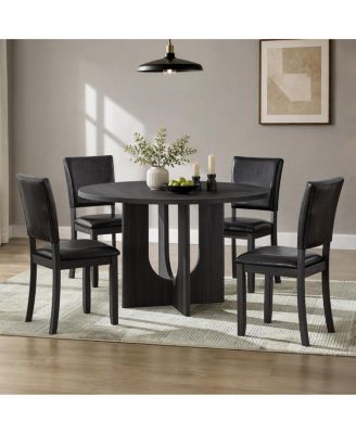 5-Piece Round Dining Table Set with 4 PU Leather Chairs