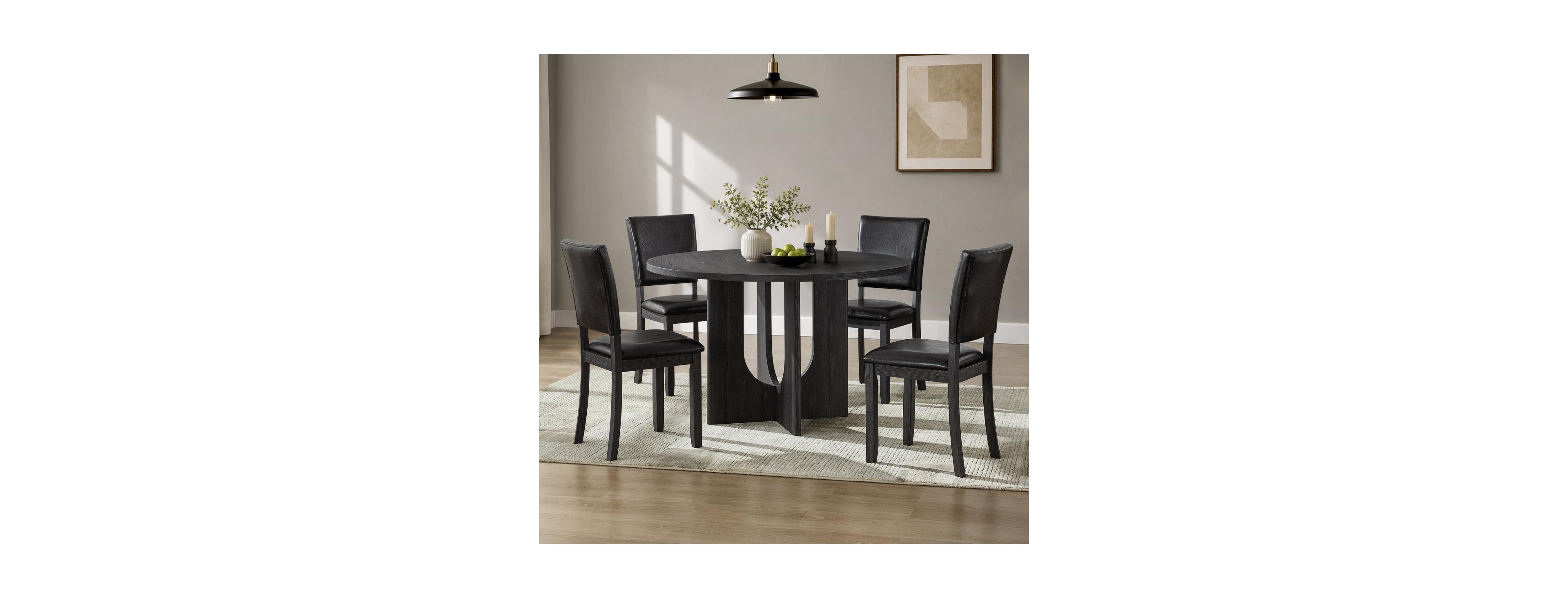 Streamdale Furniture 5-Piece Round Dining Table Set with 4 Pu Leather Chairs