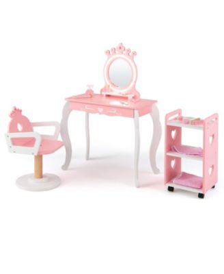 Kids Pretend Hair Salon Play Set with Lighted Mirror Trolley and Swivel Chair