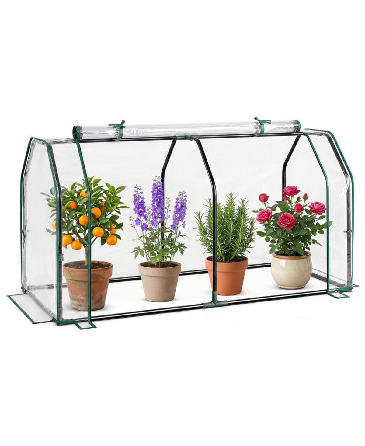 Gouun 47 Inch Compact Mini Greenhouse with Zippered Roll-Up Door
