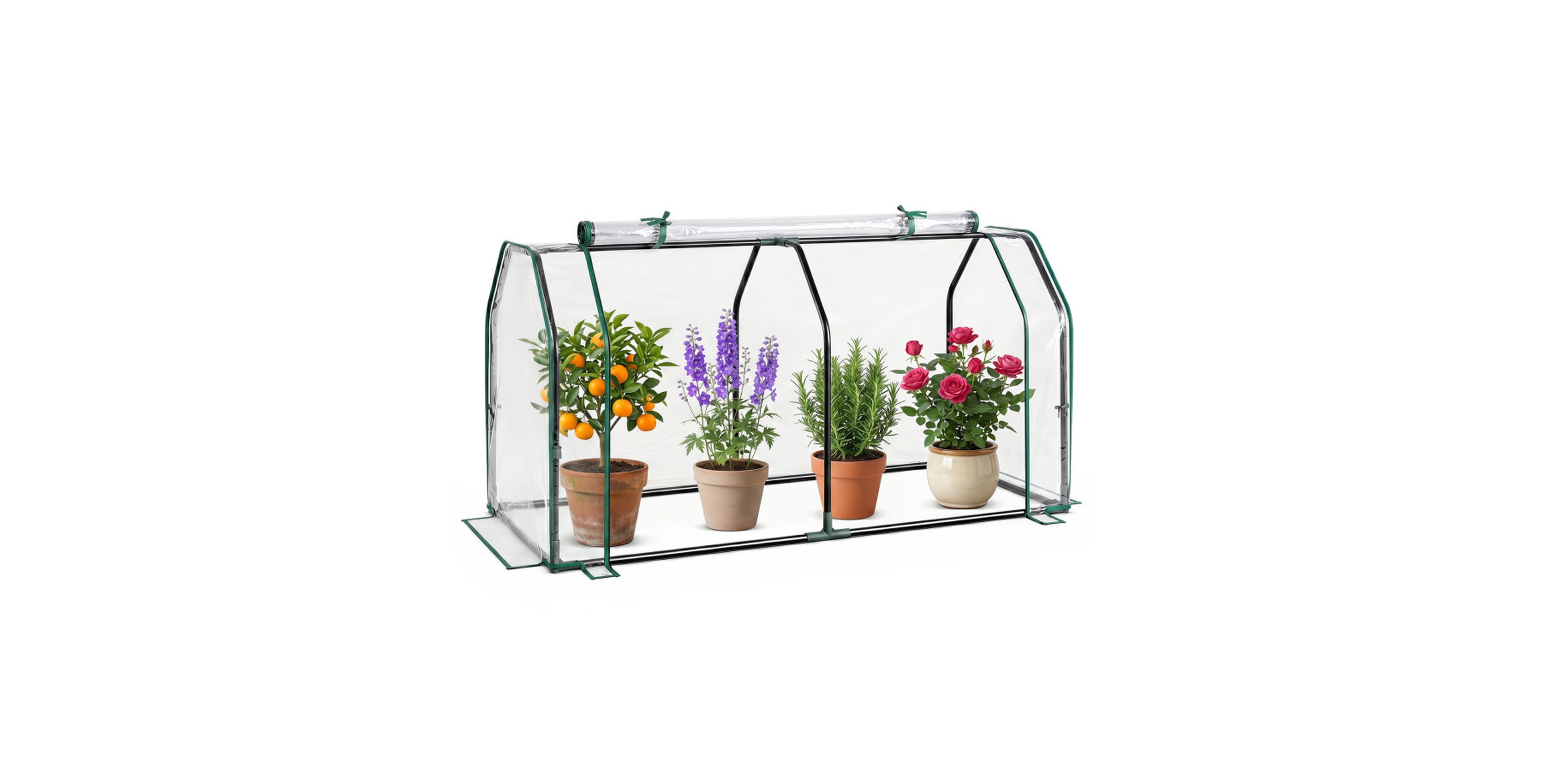 Gouun 47 Inch Compact Mini Greenhouse with Zippered Roll-Up Door