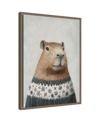Sylvie Framed Canvas Capybara in Winter Snowflake Sweater by The Creative Bunch Studio