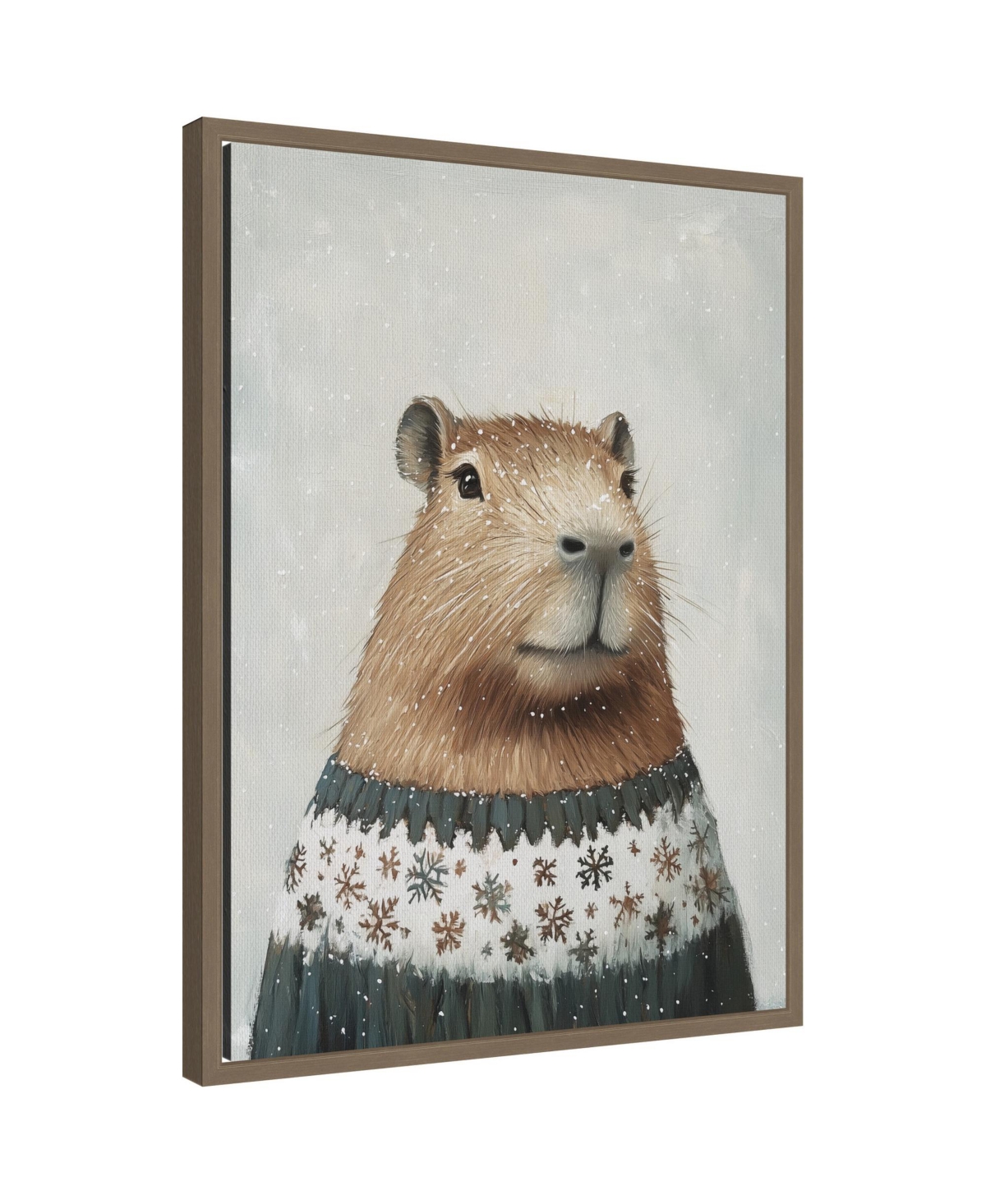 Kate and Laurel Sylvie Framed Canvas Capybara in Winter Snowflake Sweater by The Creative Bunch Studio