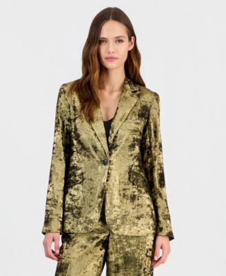 Women's Metallic Foil-Crepe Notched Collar Blazer