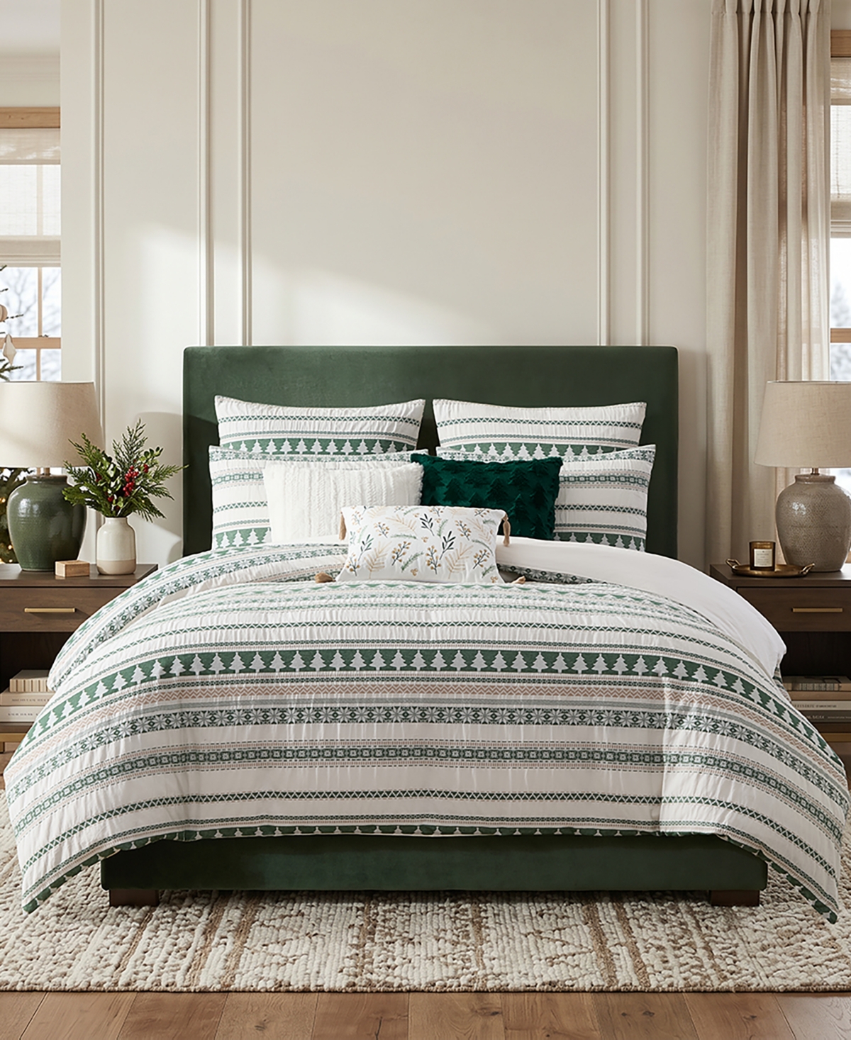 Levtex Home Pine Tree Jacquard Textured 3-Piece Comforter Set, King/California King