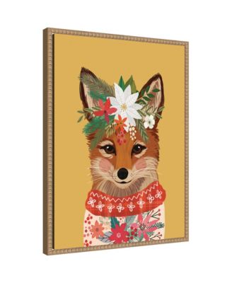 Sylvie Beaded Christmas Fox Framed Canvas by Mia Charro