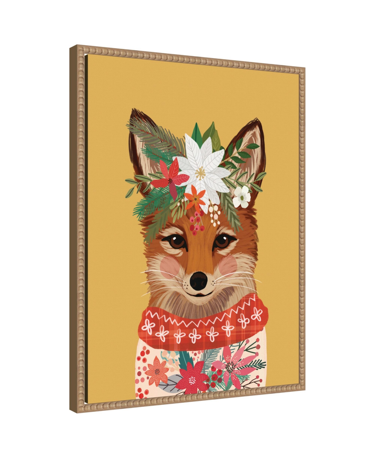 Kate and Laurel Sylvie Beaded Christmas Fox Framed Canvas by Mia Charro