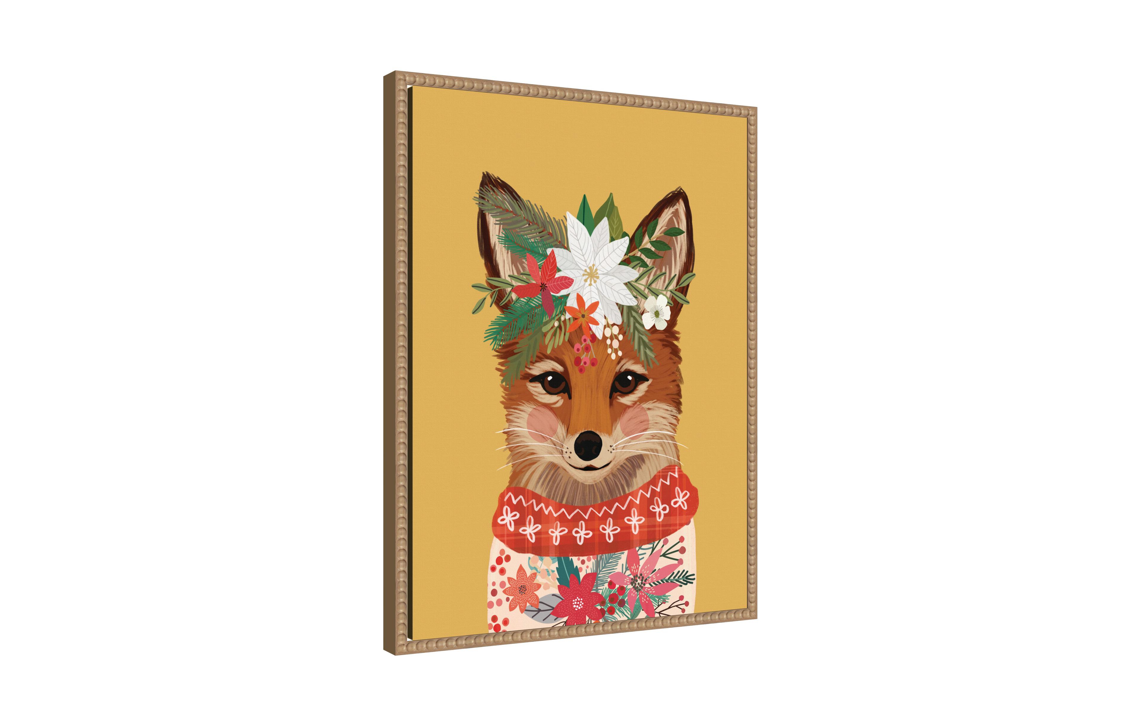 Kate and Laurel Sylvie Beaded Christmas Fox Framed Canvas by Mia Charro