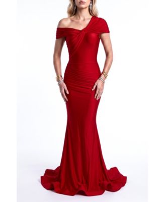 Women's One Shoulder Twist Ruched Mermaid Evening Gown