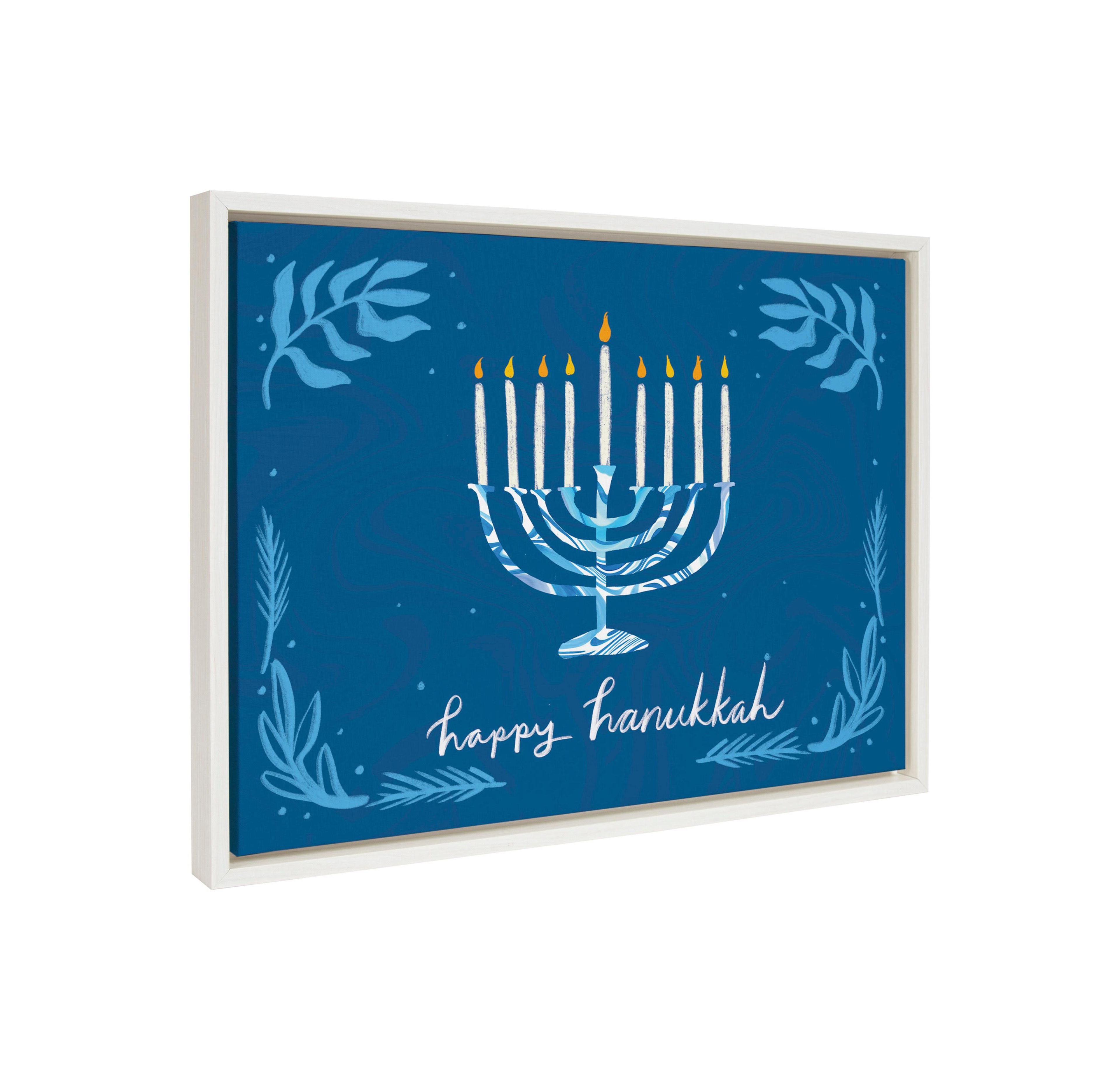 Kate and Laurel Sylvie Happy Hanukkah Framed Canvas by Jessi Raulet of Ettavee