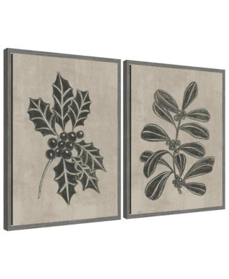 Sylvie Winter Holly and Berries - 2 Piece Framed Canvas Art Set by Nikita Jariwala