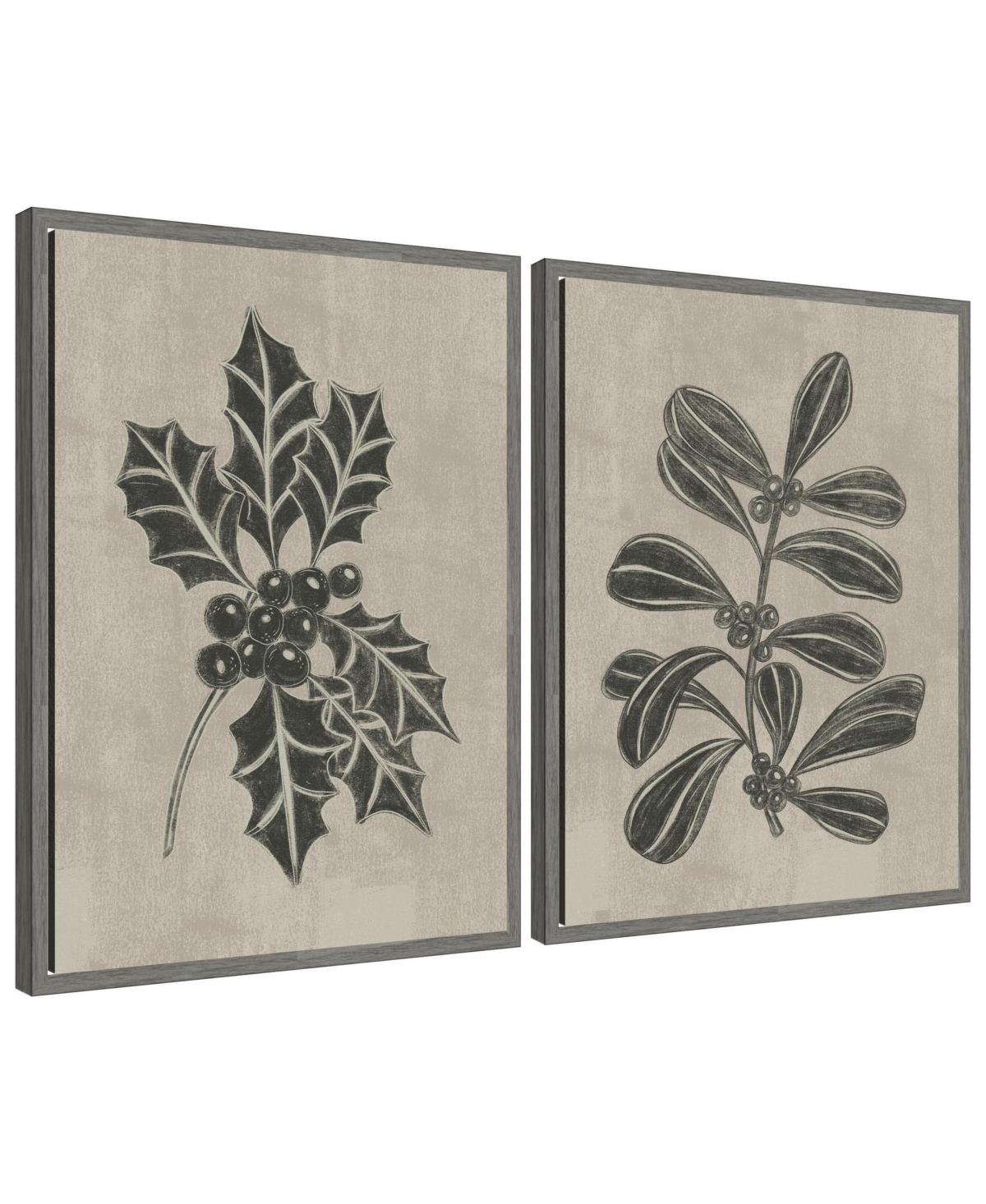 Kate and Laurel Sylvie Winter Holly and Berries - 2 Piece Framed Canvas Art Set by Nikita Jariwala