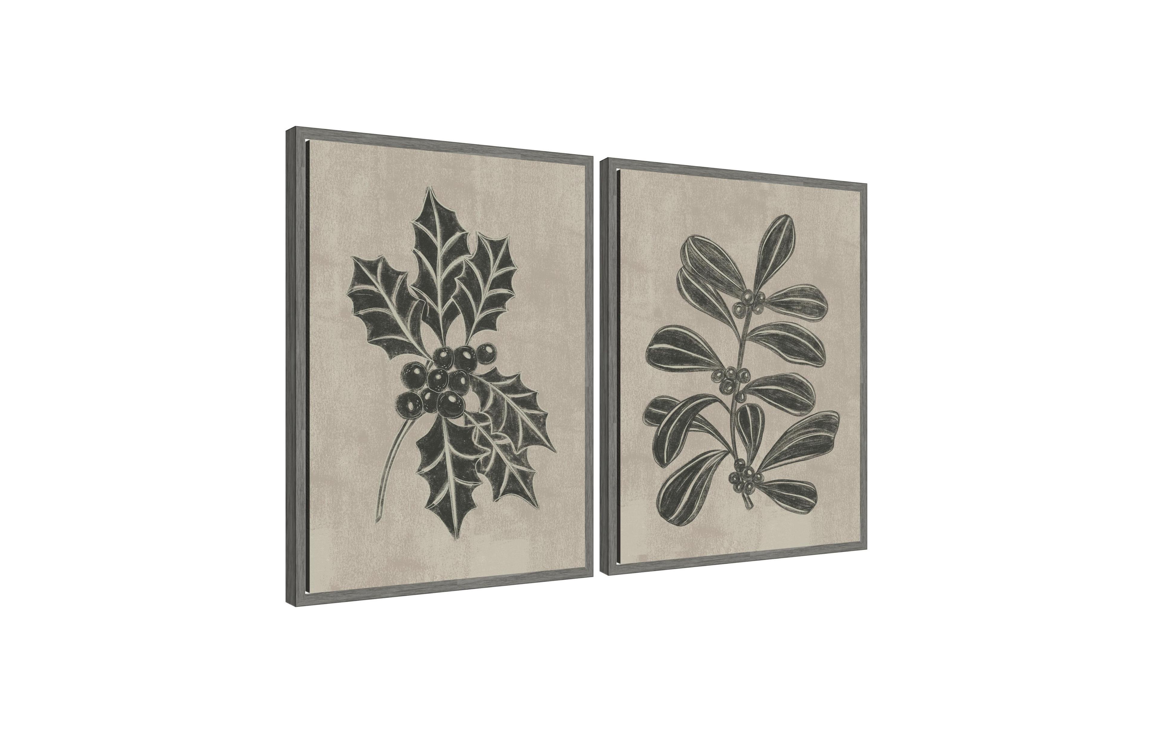 Kate and Laurel Sylvie Winter Holly and Berries - 2 Piece Framed Canvas Art Set by Nikita Jariwala