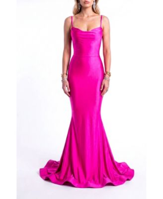 Women's Mermaid Cowl Neck Open Back Gown