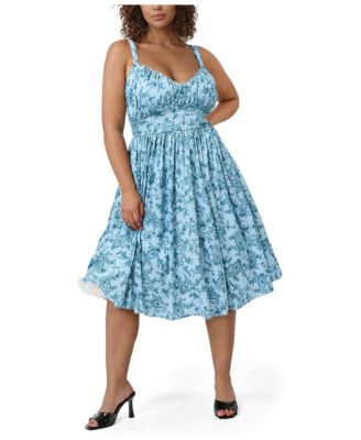 Plus Size Retro Chic V-Neck Floral-Print Swing Dress