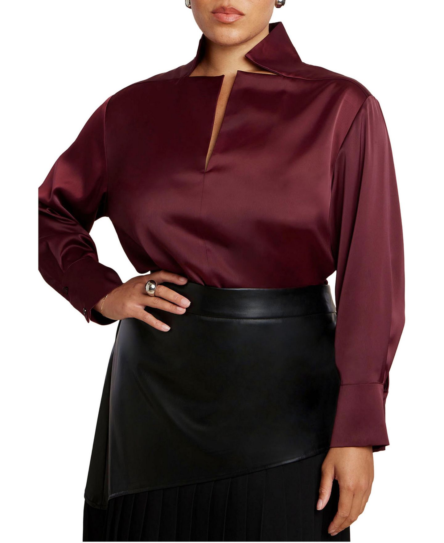 Женская блузка ELOQUII Deconstructed Neckline, цвет: Tawny Port — фото 1