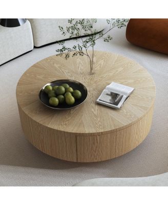 35.4" Round Wood Coffee Table with Storage for Small Spaces