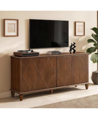 58" Mid-Century Modern 4-Door TV Stand and Storage Cabinet
