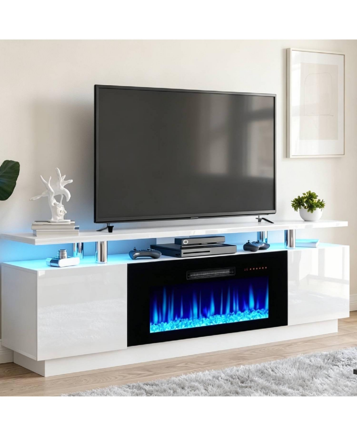 gaomon 60 Inch Tv Stand with 30 Inch Fireplace Insert Media Console Entertainment Center - White