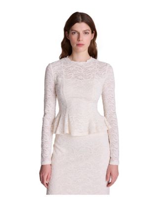Women's Stretch Peplum Lace Long-Sleeve Pullover