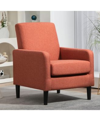 Faux Linen Upholstered Accent Chair with Solid Wood Frame