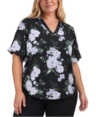Plus Size Harper Floral-Print Puff-Sleeve Blouse