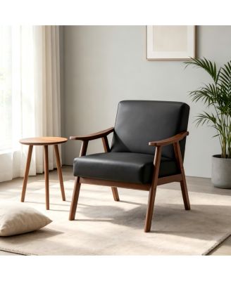 Mid-Century Modern Accent Chair with Solid Wood Frame,PU Leather