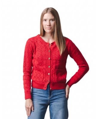 Women's Pointelle-Knit Organic-Cotton Button-Front Cardigan