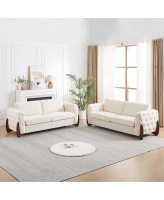 84" Classic Button-Tufted Velvet Sofa with Curved Wood Legs