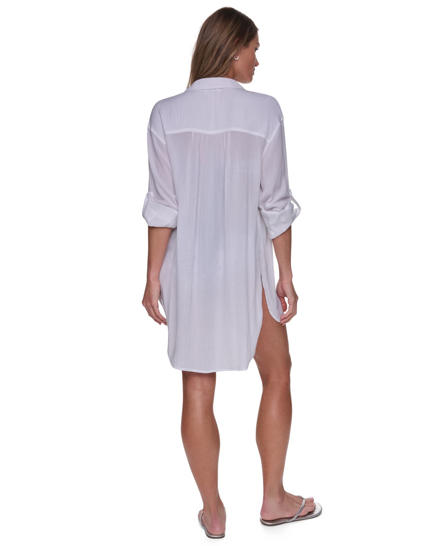 Женская рубашка DKNY Gauze Collared Button-Front Beach, цвет: Чёрный — фото 17
