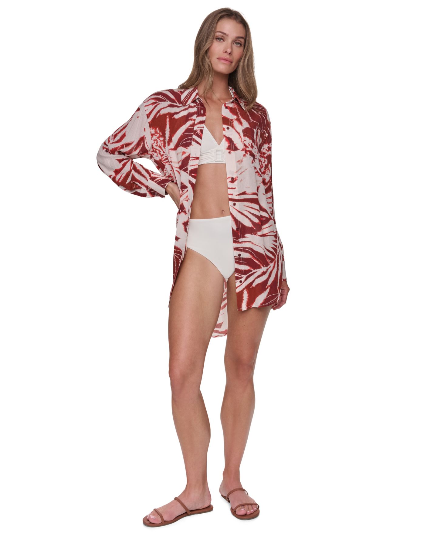 Женская рубашка DKNY Gauze Collared Button-Front Beach, цвет: Чёрный — фото 24