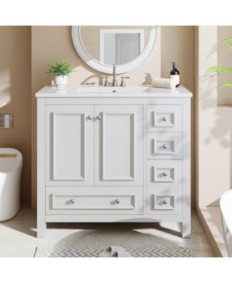 36-Inch Bathroom Vanity with Sink, Solid Wooden Frame