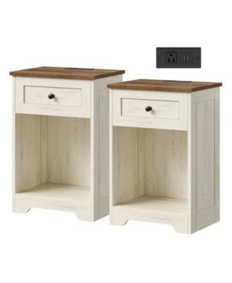 Traditional basic Nightstand with Charging Station, Drawer and Open Shelf, 15.7 x 11.8 x 23.2 Inches