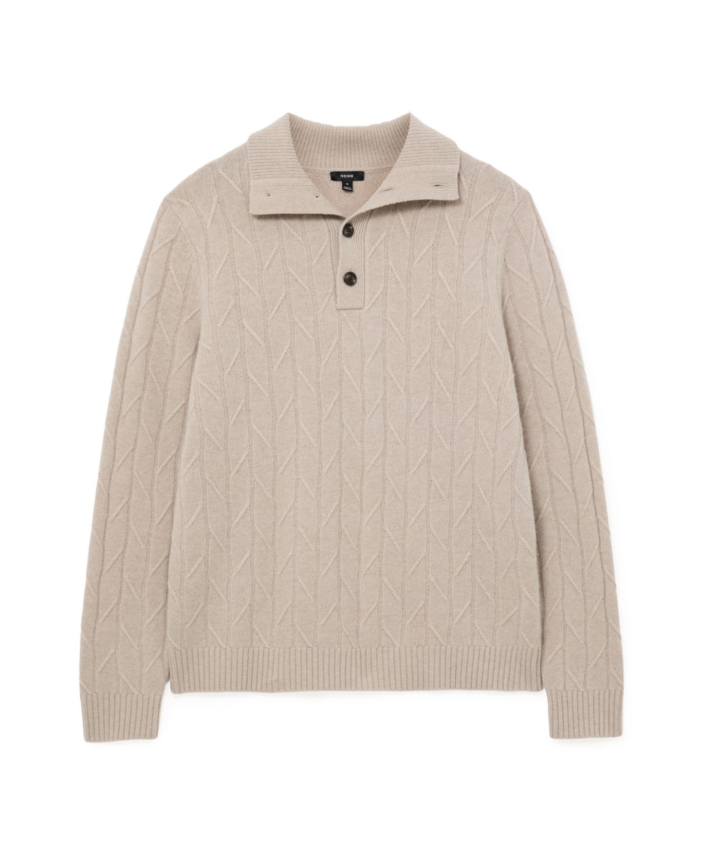 Мужской свитер REISS Half-Button Ribbed Funnel-Neck Cable-Knit Wool, цвет: Овсяный — фото 5