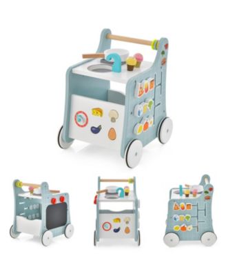 6-in-1 Wooden Push Along Baby Activity Toy with Play Kitchen Ages 12 Months