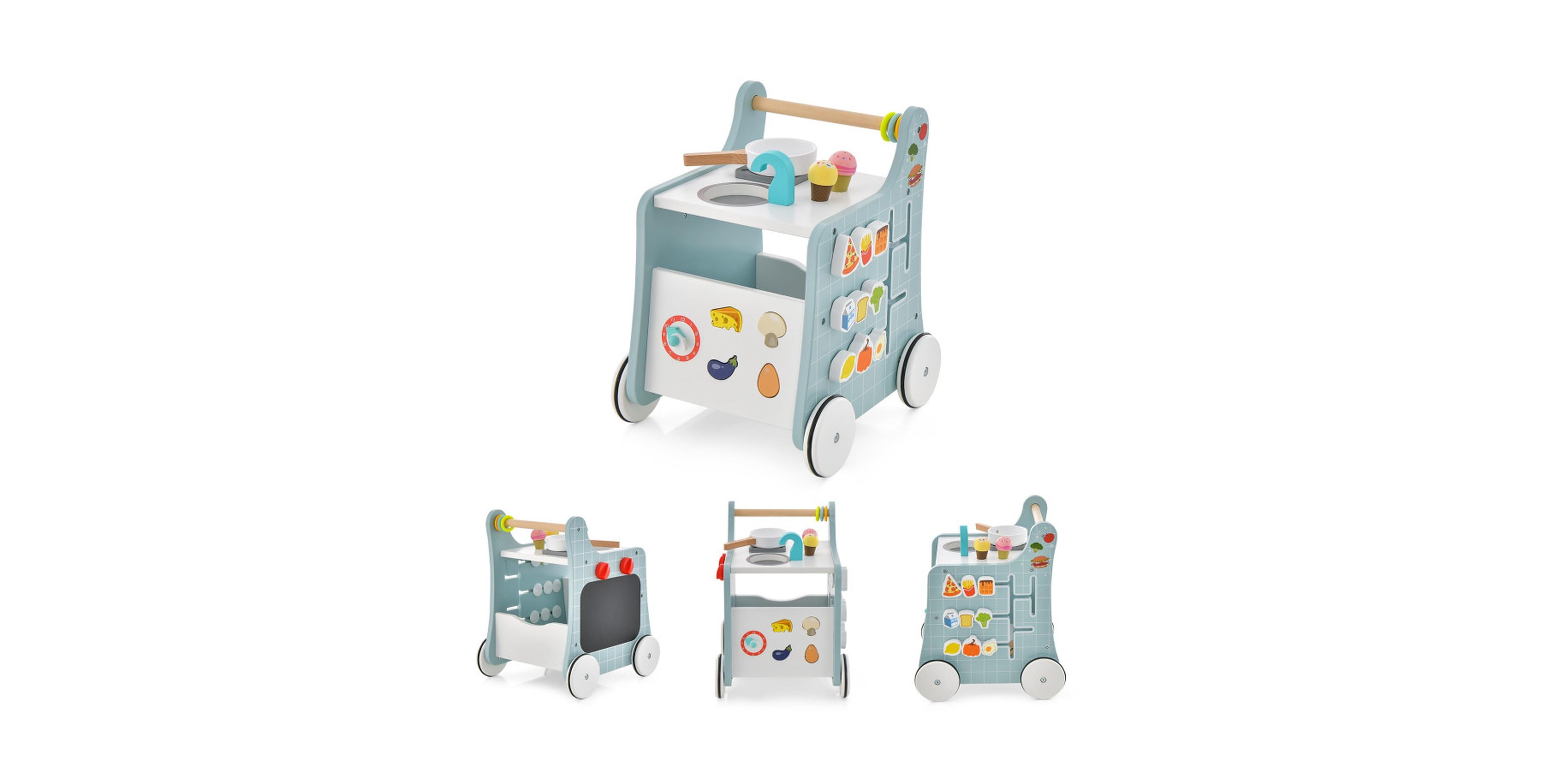 Hongge 6-in-1 Wooden Push Along Baby Activity Toy with Play Kitchen Ages 12 Months